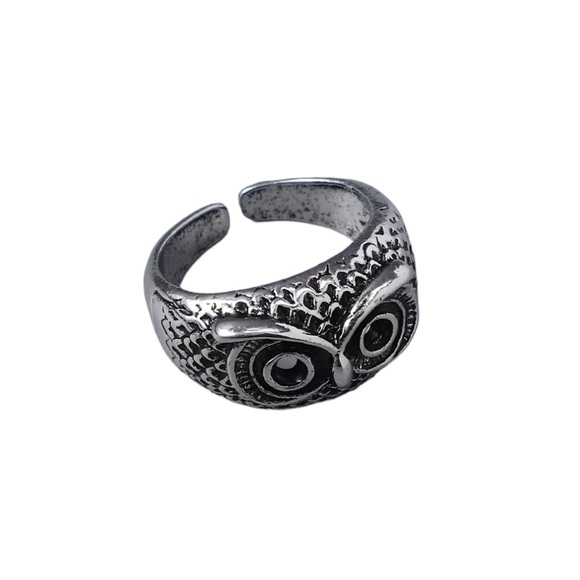 Owl Face Silver Open Back Cuff Ring - Picture 1 of 5